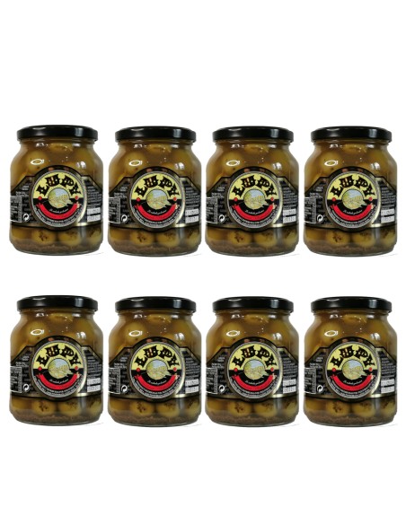 ACEITUNAS LUPY "CHUPADEOS". BANDEJA DE 8 TARROS