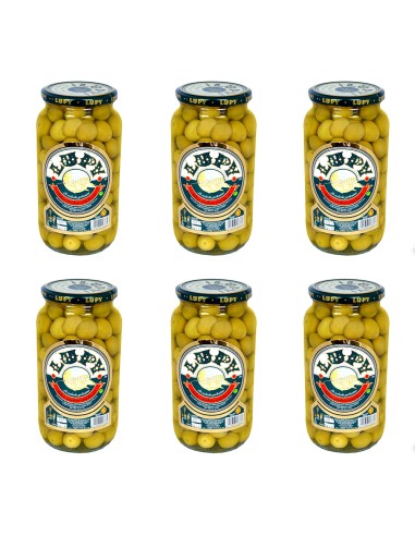 ACEITUNAS  GORDAL DESHUESADA "CHUPADEOS" LUPY. BANDEJA DE 6 TARROS 450 Gr